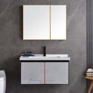 Meuble-lavabo de salle de bain avec lavabo en bois massif PVC de luxe flottant Meuble-lavabo de salle de bain américain en bois massif avec lavabo - Product Image 6