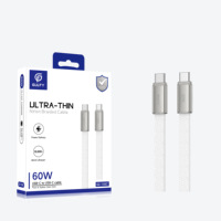 Câble USB C vers USB C en stock, charge rapide 60W, câble plat tressé en nylon