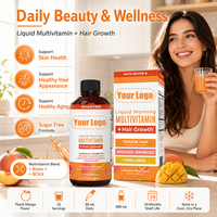 En stock – Multivitamine liquide sans sucre 450 ml avec biotine 10 000 mcg et BCAA pour la santé des cheveux, de la peau et des ongles – Personnalisation OEM