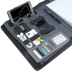 A4サイズワイヤレス充電パワーバンクPUレザーカスタムビジネスノートブッククリップボードPadfolioポートフォリオメモ帳付き - Product Image 1