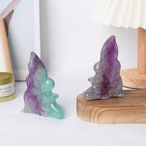 Venta al por Mayor de Artesanías de Piedras Semipreciosas de Cristal Natural, Tallado de Hadas de Fluorita Verde Púrpura para Colección - Product Image 5