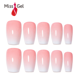 32 faux ongles à presser en ABS, rose corail ombré, forme trapèze, carrés effilés, longue durée, à coller, vente en gros - Product Image 1