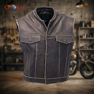 Vintage Men's Jean Leather <b>Vest</b> for Motorbike Waterproof Outerwear Button Windproof Casual for Spring OEM Service - Product Image 4