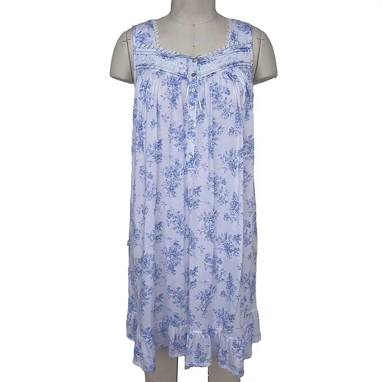 Calf Length Sleeveless Summer Nightgowns Women Custom Print Pajama Sleepwear Night Dresses For Women
