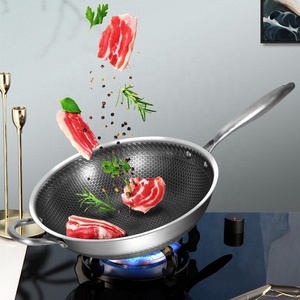 Utensilios de <span class=keywords><strong>cocina</strong></span> para restaurante, hogar, 32/34/36cm, utensilios de <span class=keywords><strong>cocina</strong></span> de acero inoxidable triples, <span class=keywords><strong>Wok</strong></span>, panal, <span class=keywords><strong>Wok</strong></span> antiadherente con tapa de vidrio - Product Image 2