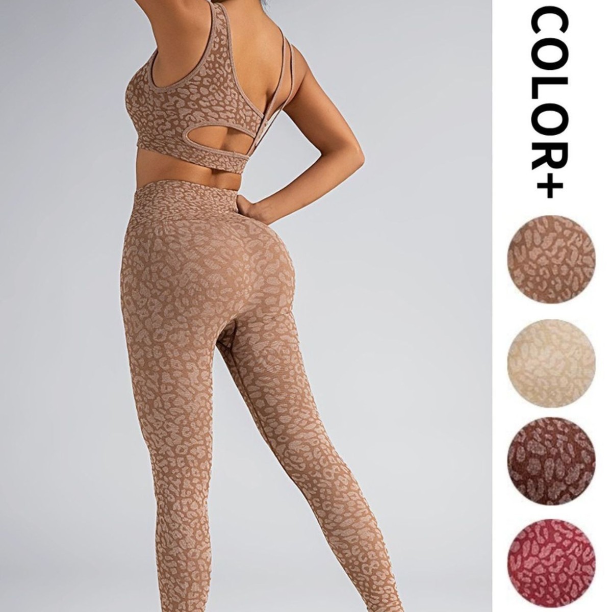 Seamless Leopard Print Yoga Set Outdoor Sports Fitness Leggings Bra Breathable Long Pants Two Pieces Set For Women