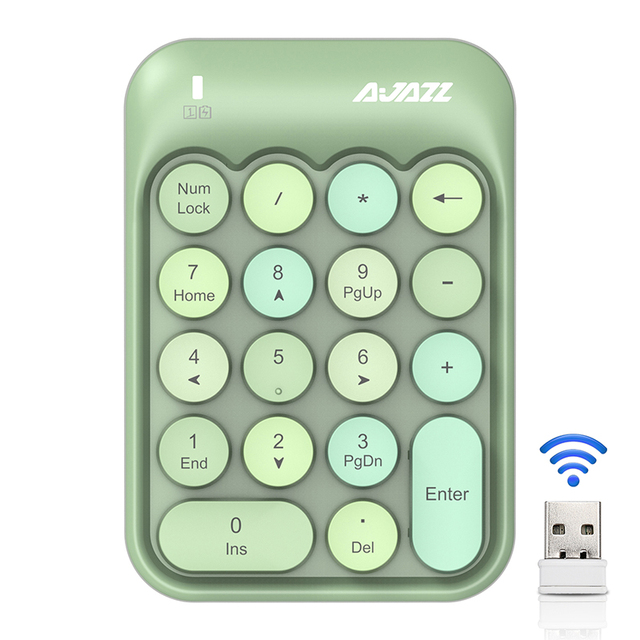 Ajazz Mini 2.4G Wireless Numeric Keypad Green Circular External Keyboard for Financial Accounting