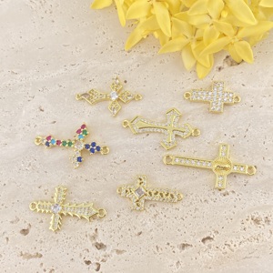 Kd 18K mạ vàng brass Zircon chữ thập Virgin Mary hai Nhẫn Phụ kiện kết nối cho phụ nữ thời trang đồ trang sức vòng cổ làm - Product Image 1