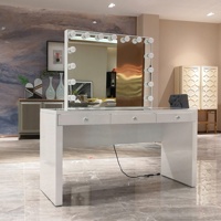 Meuble de chambre à coucher Docarelife, blanc, moderne, pour filles, table de toilette à 3 tiroirs avec miroir éclairé par LED, pour usage hôtelier