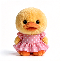 Peluche de canard jaune de haute qualité, canard en peluche avec une jolie robe à pois pour la vente en gros, canard en peluche mignon pour filles