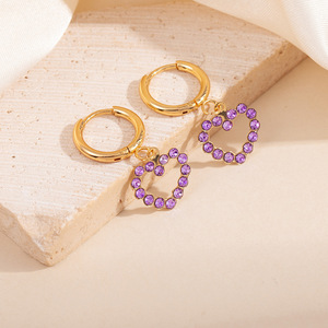 Pendientes de Aro de Acero Inoxidable con <span class=keywords><strong>Circonitas</strong></span> Multicolores Brillantes de Lujo, Pendientes Colgantes con Forma de Corazón Geométrico de Moda, Regalos para Mujer - Product Image 5