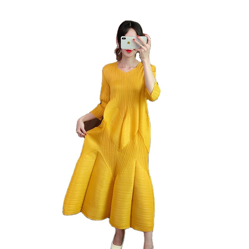 Casual Contrast Color Dress New Long
