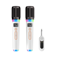 Microphone sans fil 2,4 GHz double, dynamique cardioïde, portée 15 m, autonomie 10 h, RGB, Type-C pour Karaoké, Streaming en direct, Fêtes