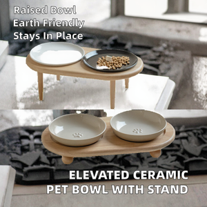 Comedero de Cerámica Ecológico de Alta Calidad para Mascotas, Elevado, con Base de Silicona Antideslizante, para Perros y Gatos, con Soporte de Madera para Cachorros - Product Image 2