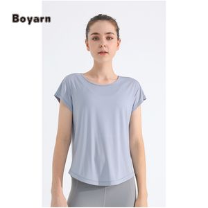 Boyarn Relaxed-Fit Mesh Sports Gym Yoga Top para mujer Casual Scoopneck camiseta con manga corta transpirable entrenamiento Smock - Product Image 4