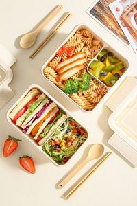 Office Workers with Fruit Bento and Cutlery <b>Set</b> 850ml 1100ml Japan Microwave-Safe Sealed Partition <b>Lunch</b> Box - Product Image 5