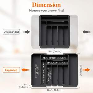 Organisateur d'argenterie, plateau à couverts de cuisine en PP, écologique, réutilisable, extensible, à un seul niveau, 6 compartiments, tiroir de rangement - Product Image 3
