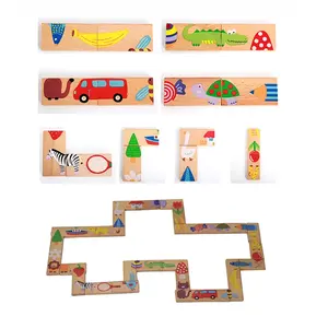 Zoll Holz Cartoon Tier gedruckt Set 28 Stück Blöcke Domino Kinder Kinder Baby Spielzeug Für Bildung Gehirn Intelligenz