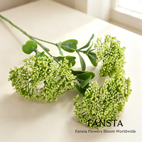 Vente en gros de fleurs artificielles de viournum vert à 3 têtes avec fruits de riz pour la décoration florale d'événements de mariage