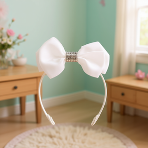 Diadema Linda Fashion para mujer con lazo de flor y lentejuelas metálicas, accesorio sencillo para el cabello de uso diario para niñas, diadema blanca. - Product Image 2