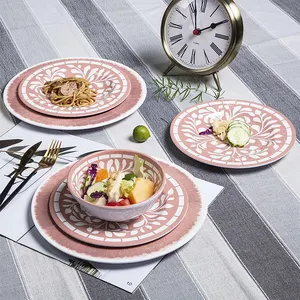Стандартные Роскошные специальные обеденные наборы LFGB, набор меламиновой столовой посуды, набор меламиновой розовой посуды