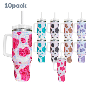20PACK US Warehouse RTS Super Sparkly stainless steel <strong>Cowprint</strong> rhinestone bling studded mugs tumblers 40oz with handle - Product Image 5