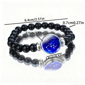 Unisex Sterrenbaan Armband - Zwarte Glasstenen Kraal Armband Astrologie Sieraden, Cadeau voor Verjaardag, Lente Zomer Collectie - Product Image 2