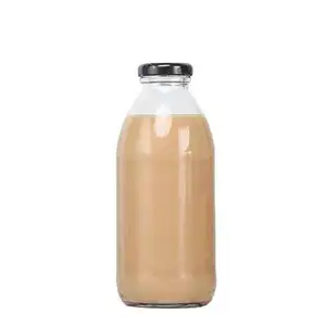 Bouteille en verre de 300ml 350ml personnalisée abordable incassable cylindre lait nourriture boire jus thé boisson avec couvercle en or