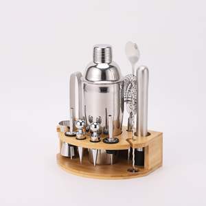Vente en gros de 12 pièces de shaker à cocktail en acier inoxydable kits de <span class=keywords><strong>barman</strong></span> de bar avec support en bambou - Product Image 2