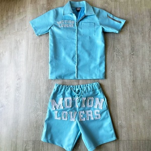 Custom <b>Mens</b> Applique <b>Patch</b> Leather Zip up Jackets <b>Shorts</b> Set Jogger 2 Piece <b>Shorts</b> and Leather <b>Shorts</b> and Shirt Set for <b>Men</b> - Product Image 4