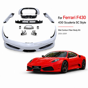Kit carrosserie en fibre de carbone humide style <span class=keywords><strong>430</strong></span> <span class=keywords><strong>Scuderia</strong></span> pour <span class=keywords><strong>Ferrari</strong></span> F430 2004-2009 : pare-chocs avant et arrière, jupes latérales - Product Image 1