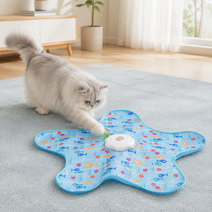 Tapis de jeu pour chat Blue Starfish avec baguette à plumes à mouvement automatique, jouet interactif pour animaux de compagnie - Product Image 6