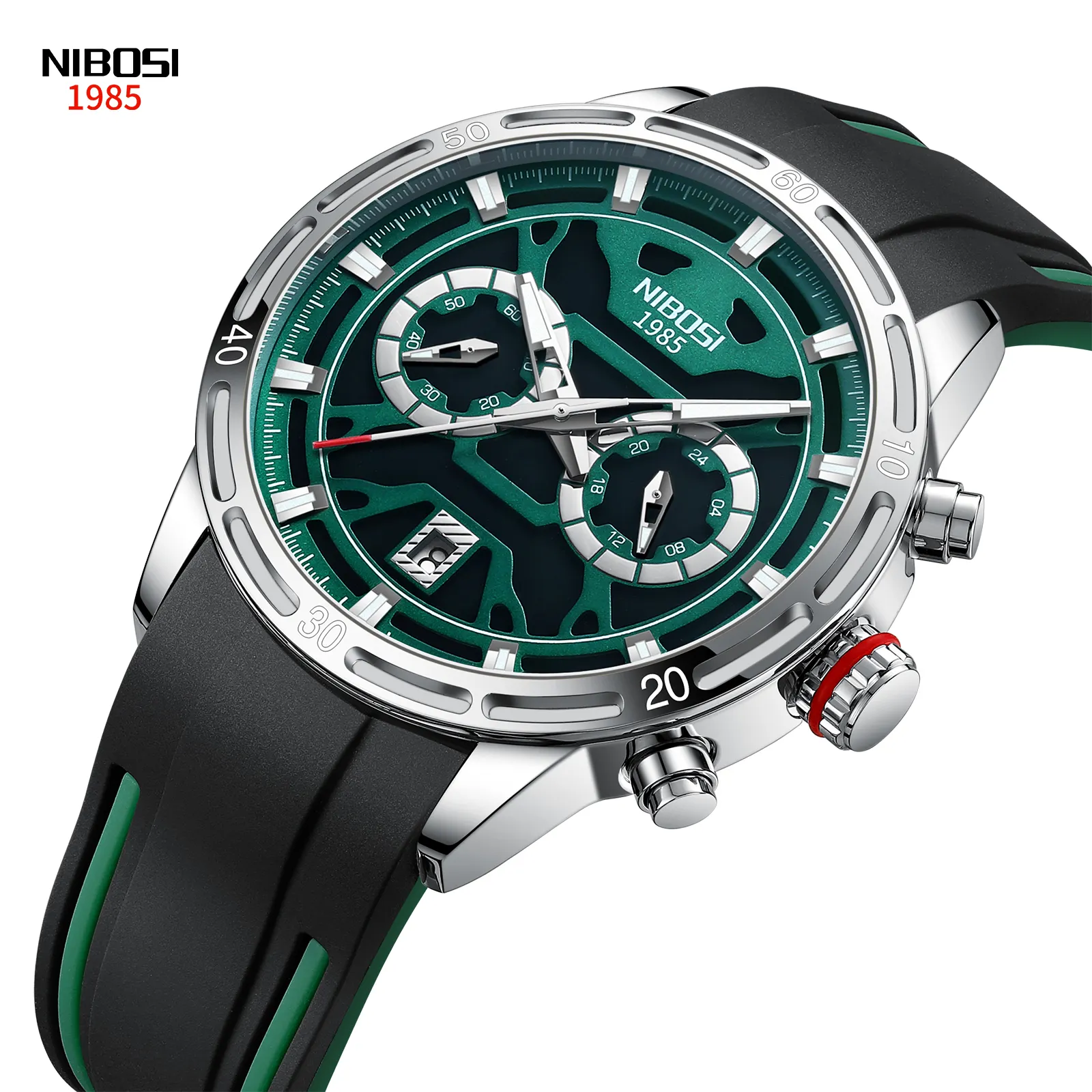 Top Brand Nibosi Original Watch Supplier New Arrival 2537 Silicone Rubber Strap Multifunctional Quartz Wristwatches for men