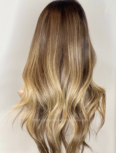 Perruque fine en cheveux naturels russes slaves avec dessus en dentelle, mèches brunes, filet invisible, nœuds simples, pour femmes - Product Image 2