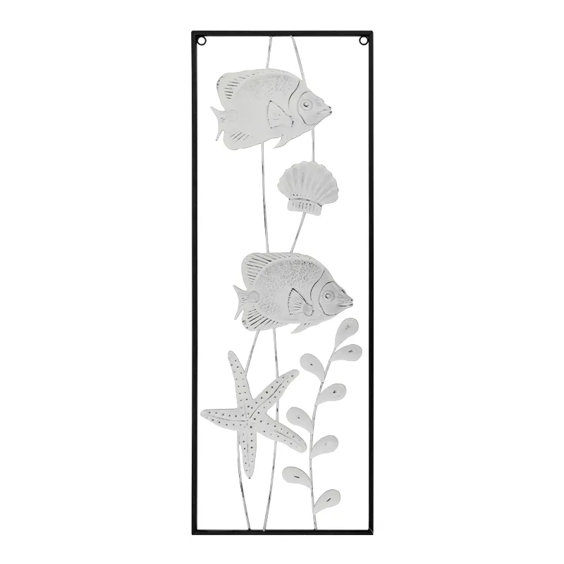 Home Decoration Metal Wrought Iron Wall Art Hotel Indoor Vintage Luxury Space Minimalist Antique White Fish and seastar design