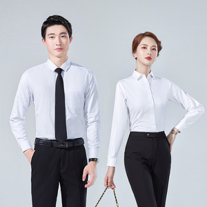Striped Shirt Unisex Long Sleeve Slim Fit Anti-Wrinkle Workwear Polyester Fabric - Product Image 1