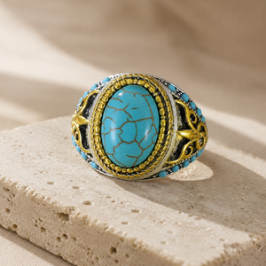 Anello Bicolore con Fiori Intagliati, Anello Unisex Vintage, Accessorio per Dito in Stile Retrò - Product Image 2
