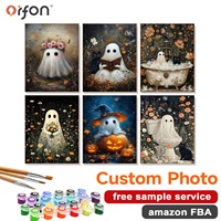 Kit de peinture par numéros DIY 6 pièces pour adultes, ensemble de peinture par numéros Kawaii Ghost Halloween pour décoration murale à domicile, vente en gros