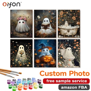 Kit de <span class=keywords><strong>peinture</strong></span> par numéros DIY 6 pièces pour adultes, ensemble de <span class=keywords><strong>peinture</strong></span> par numéros Kawaii Ghost Halloween pour décoration murale à domicile, vente en gros - Product Image 1