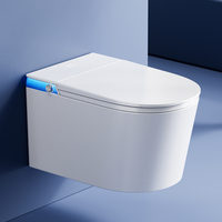 Ensemble WC intelligent et moderne en céramique monobloc avec siphon en P, fonction bidet et distributeur de savon liquide, réservoir encastré mural à chasse lente pour salle de bain