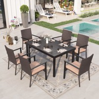 Table de restaurant rectangulaire et chaises en rotin Table à manger extensible de jardin avec chaises Meubles de patio Ensemble de salle à manger d'extérieur
