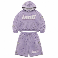 Ensemble sweat à capuche zippé et short délavé avec logo personnalisé, orné de strass, vêtements de créateur, ensemble graphique noir de haute qualité