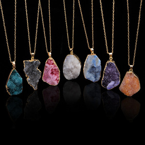 A064 luxyr nouveau <span class=keywords><strong>collier</strong></span> en pierre druzy drusy, chaîne plaquée <span class=keywords><strong>or</strong></span>, pendentif en cristal, <span class=keywords><strong>collier</strong></span> de pierres précieuses pour femmes et hommes - Product Image 1