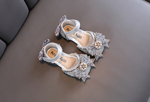 Sandales d'été pour filles, mode, paillettes, strass, nœud, chaussures de princesse pour filles, chaussures pour bébé fille, sandales à talon plat, taille 21-36 - Product Image 6