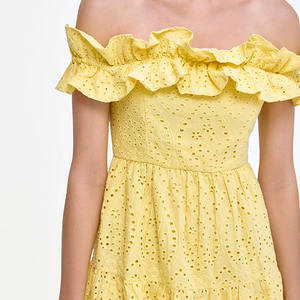 Vestido mini sin tirantes de encaje bordado con diseño de fábrica, vestido bordado de algodón orgánico personalizado - Product Image 6