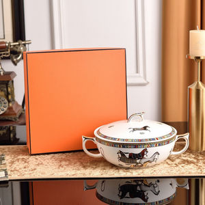 H Home Vajilla de lujo Vajilla de cerámica para el hogar Doble oreja con tapa Tazón de sopa grande - Product Image 2