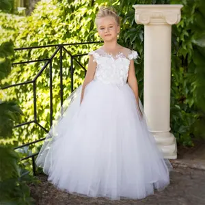 <span class=keywords><strong>Vestidos</strong></span> de flores para niñas, apliques blancos esponjosos para niños, sin mangas, cuello redondo, encaje, nuevo lazo, <span class=keywords><strong>2023</strong></span>, bonita Princesa, boda, ropa Formal personalizada - Product Image 3