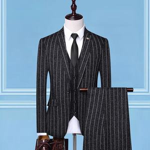 Costume de mariage pour homme à rayures, 2 pièces, coupe ajustée coréenne, <span class=keywords><strong>pantalon</strong></span> en tweed, ensemble de costume de marié, <span class=keywords><strong>pantalon</strong></span> à rayures, costume formel, veste de smoking, costume d'affaires - Product Image 2