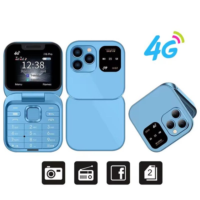 2026 I16Pro 4G Mini Fold Mobile Phone Speed Dial Blacklist Flashlight Call Recording Dual SIM Foldable Magic Voice  Cellphones