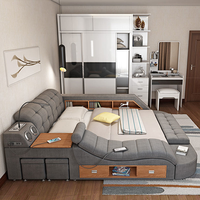Lit Intelligent Moderne Grand Format Double Multifonctionnel avec Massage Lits Meubles de Chambre en Cuir